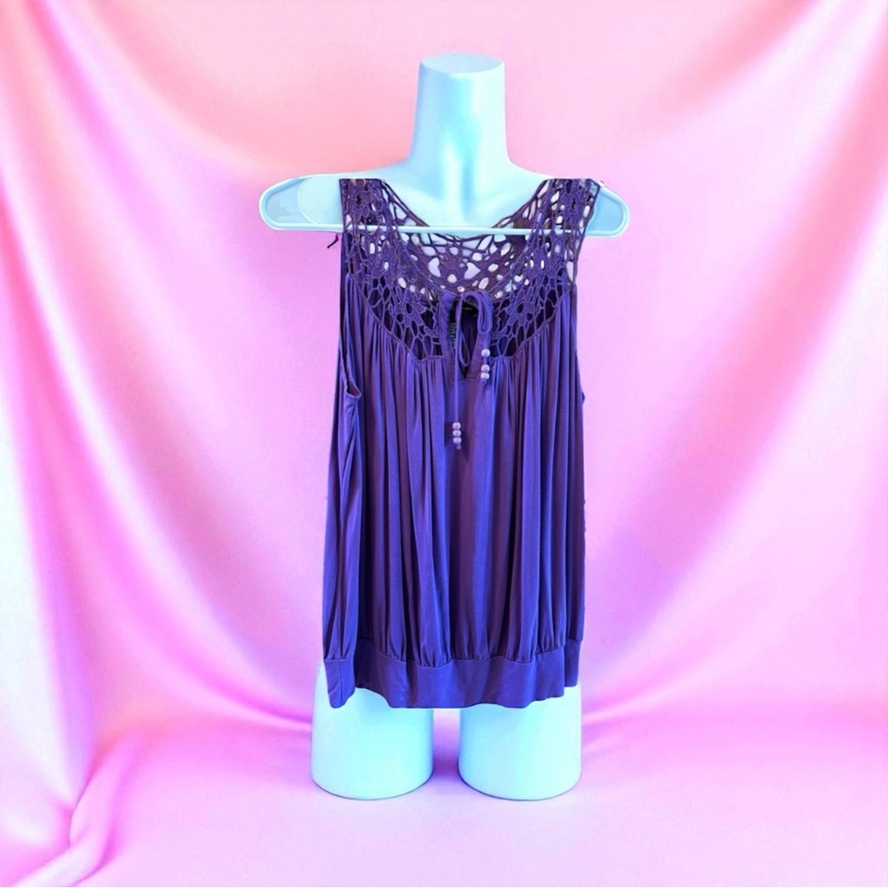 Cable & Gauge Purple Crochet Tank Top XL